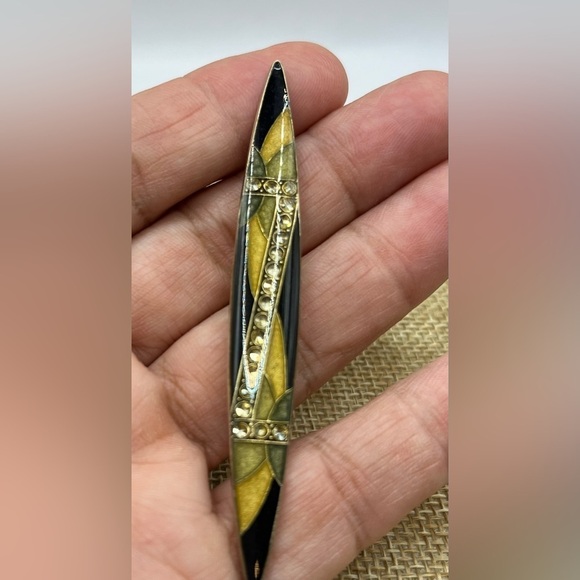 Vintage Pierre Bex France Art Deco Style and  rhinestone brooch Trombone Closure - Picture 2 of 9